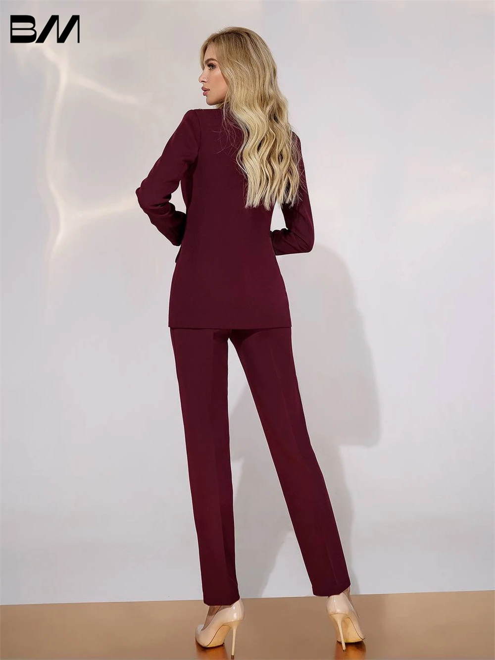 Conjunto de terno smoking breasted feminino, calça blazer, slim fit, vinho tinto, calça de baile, outono, inverno, novo, 2023