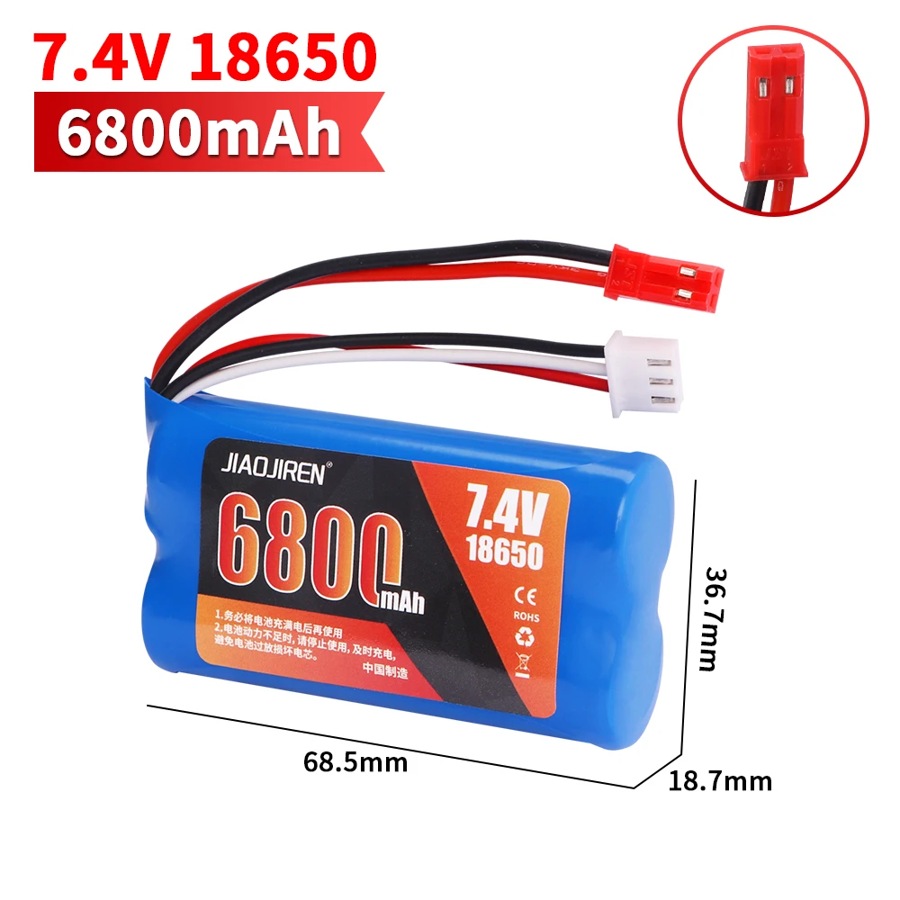 بطارية ليبو 7.4 فولت 6800 مللي أمبير 18650 لـ Q46 Wltoy 10428 12428/12423 X9115 144001   ملحقات قطع غيار السيارات RC بطارية عالية السعة 7.4 فولت