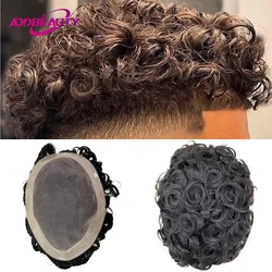 Curly Men's Capillary Prosthesis Fine Momo NPU Base Indian Human Hair Wigs Durable Man Toupee 25mm Curly Hair System Natural Wig