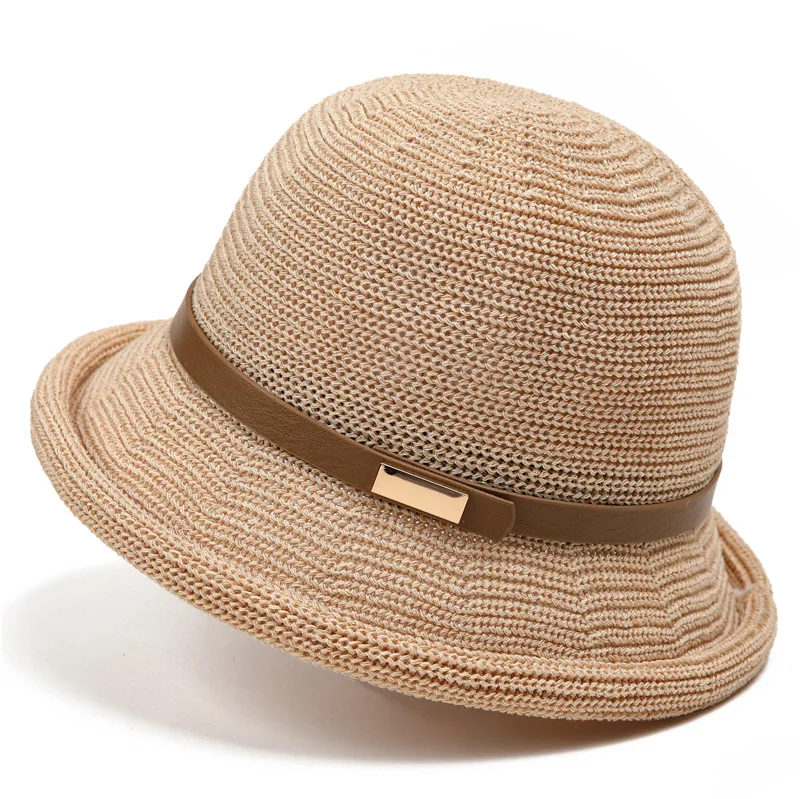 Women's Linen Hat Summer Sun Protection Thin Mom Style Hat Dome Bucket Hat Fashion All-match Sun-proof Beach Billycock