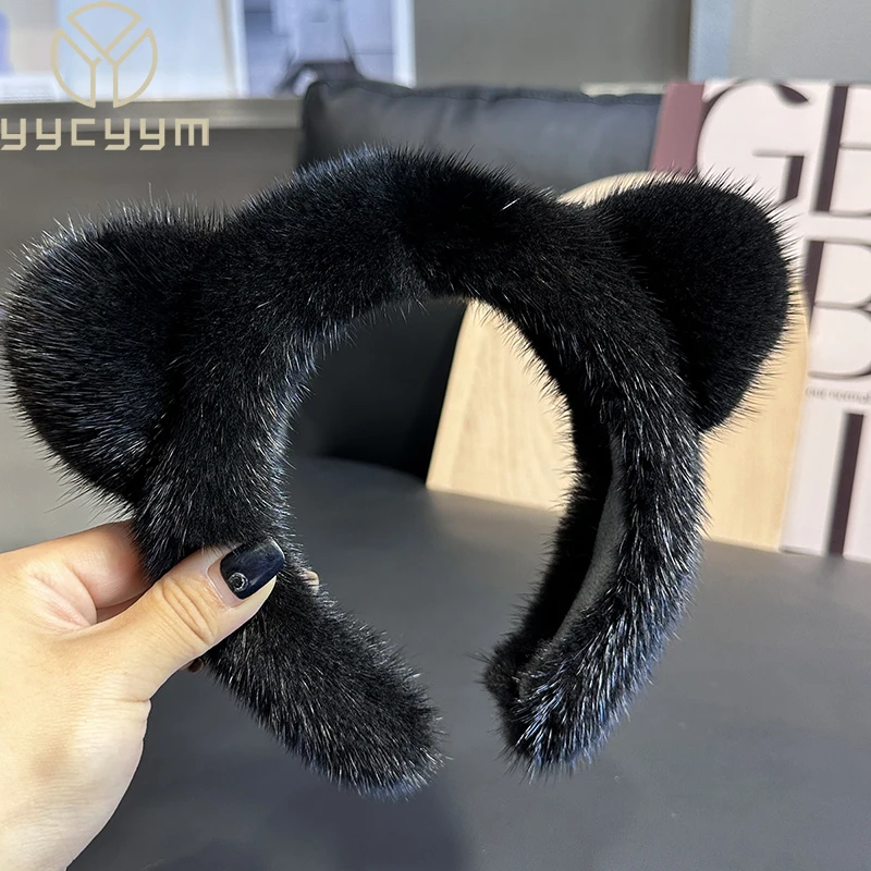 2024 Lady Fashion Hair Hoop Furry Gift Hot Sale Women Luxury Winter 100% Real Mink Fur Headbands High Quality Real Fur Hair Band