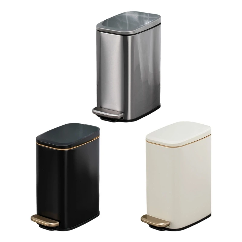 Rectangular Waste Bin 6L Odor Control Lid Trash Can for Bathroom Living Room X3UC