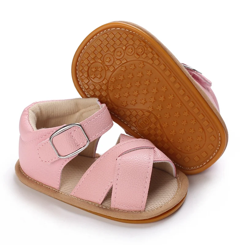 Unisex Baby Sandals for Summer: Solid Color Cross Design, 4 Colors Available, for 0-15 Months