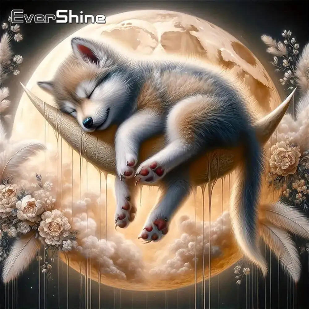 Evershine Wolf Diamant Stickerei Hund Tier Malerei Cartoon Neue Ankunft Acryl Handwerk Liefert Mosaik Mond Handmade Hobby