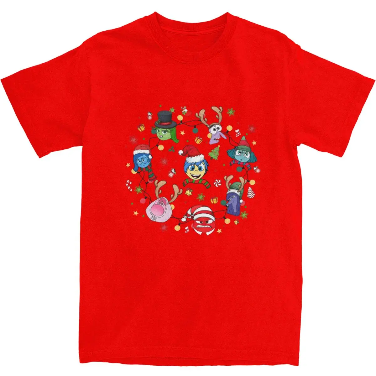 Inside Out Friends Merry Christmas Emotion Cute T Shirt Man Retro Cotton T-Shirts Summer O-Neck Dropshipping Oversized Clothing