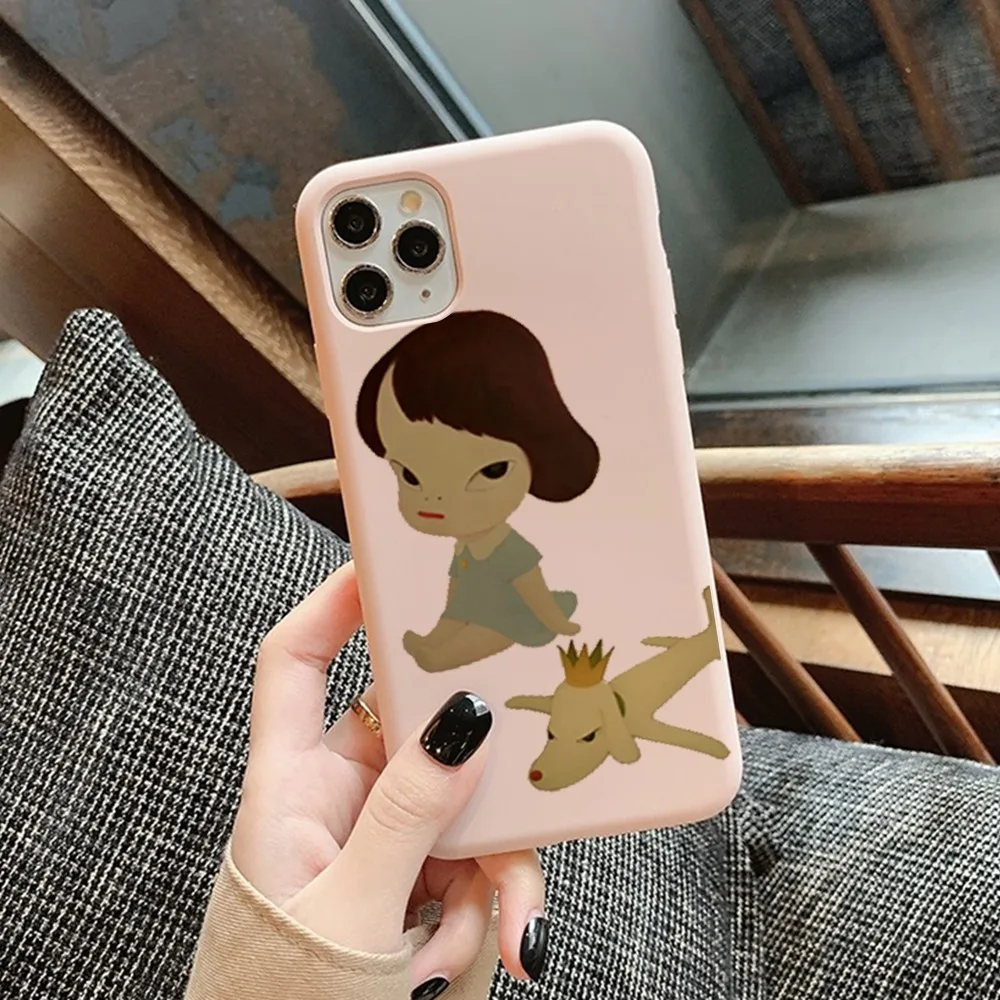 Yoshitomo Nara Phone Case for iPhone 14 11 12 13 Mini Pro Xs Max 8 7 6 6S Plus X XR Solid Candy Color Case
