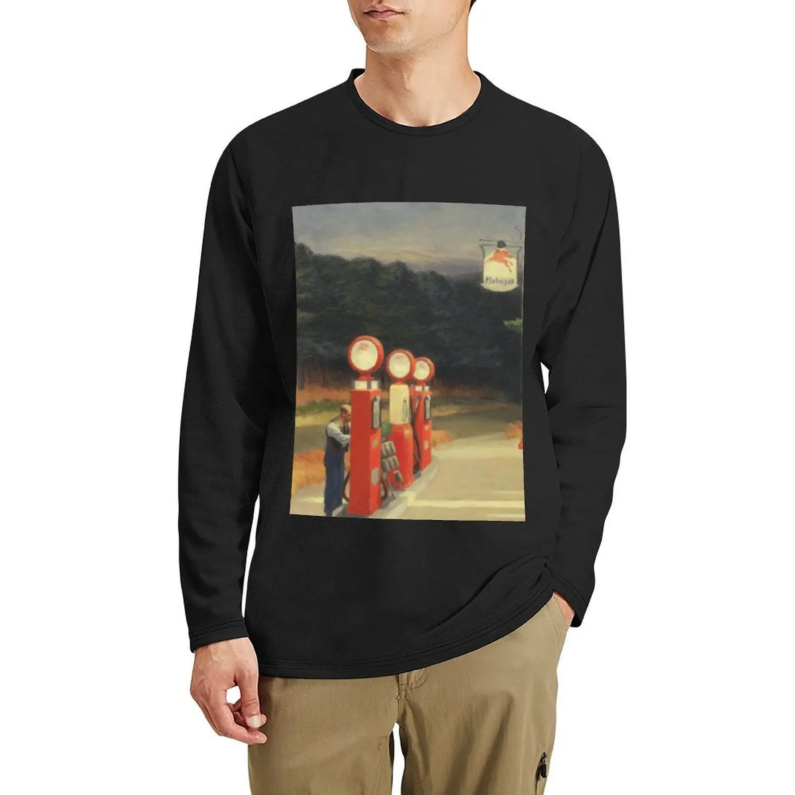 

1940s Gas Pump - Edward Hopper Long T-Shirt tees vintage clothes oversized t shirt animal print shirt for boys mens t shirt