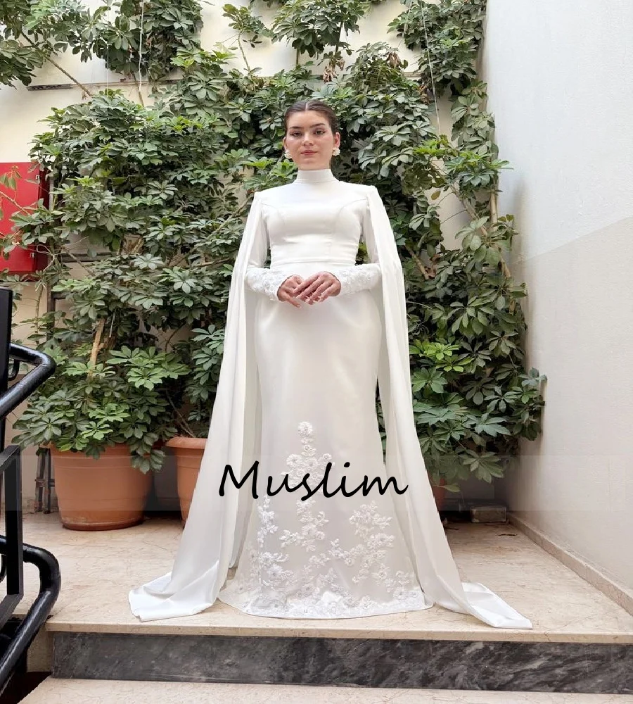 

Arabic Style Muslim Wedding Dress 2026 Islamic Garden Country Bridal Dress Satin Long Sleeve Turkish Bride Dress LaceCustomized