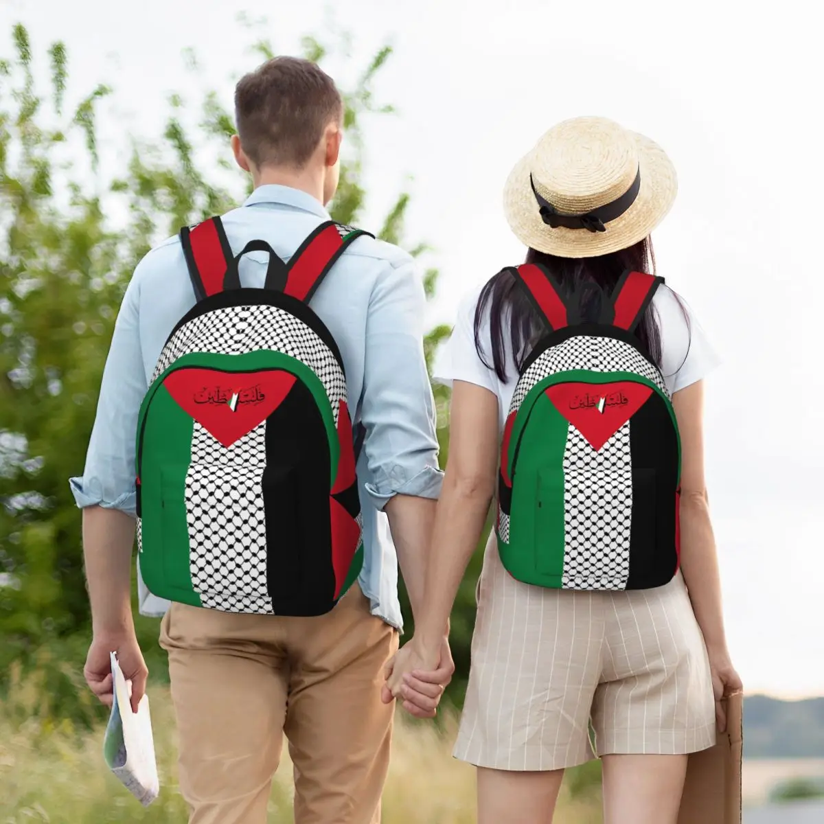 Palestine Arabic Fashion Backpack Durable School Hiking Travel Palestinian Flag Map Daypack for Men Women College Canvas Bags