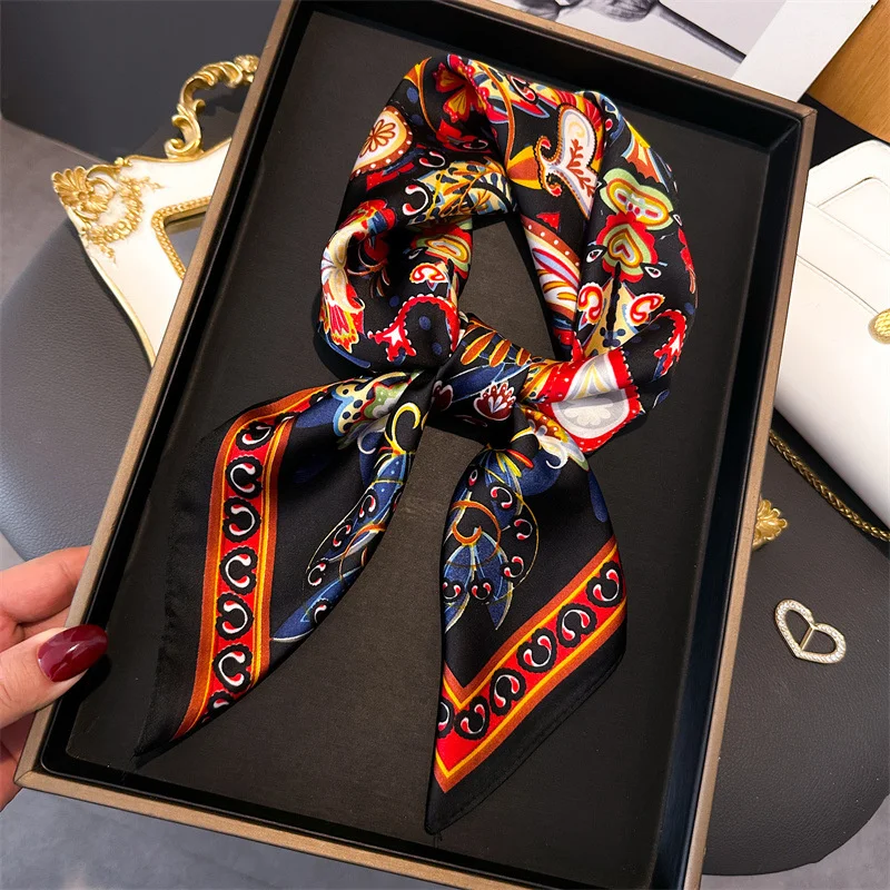 Paisley Print New Fashion Luxury Brand Silk Square Scarf Women Satin Shawls Neckerchief Casual Scarves Bandana Hair Hjiab