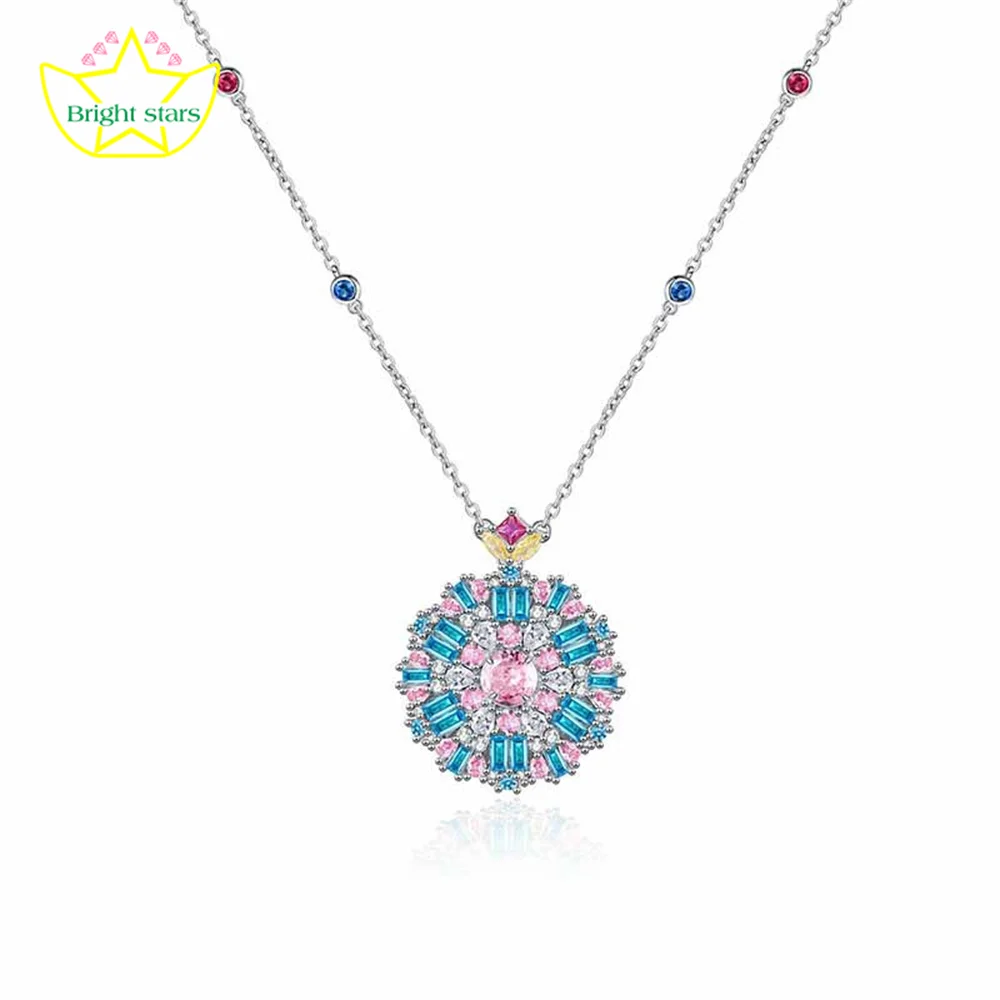 s925 Sterling silver pink Diamond necklace inlaid color stone pendant High sense socialite party jewelry for women