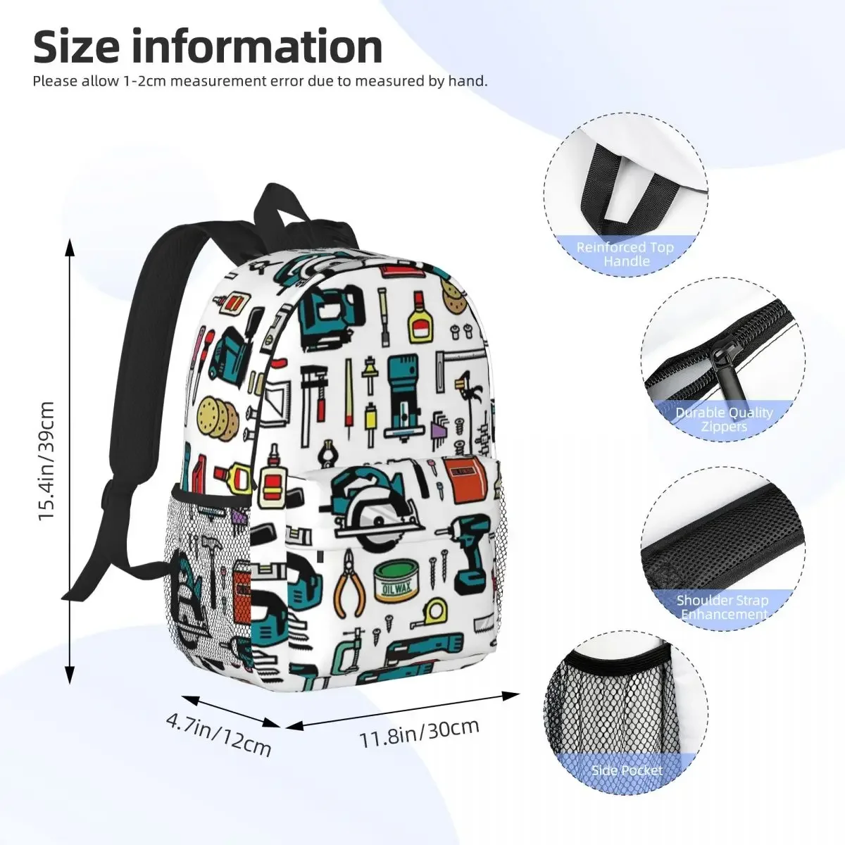 Woodworking Tools Backpacks Boys Girls Bookbag Cartoon Students School Bags Travel Rucksack Shoulder Bag Large Capacity