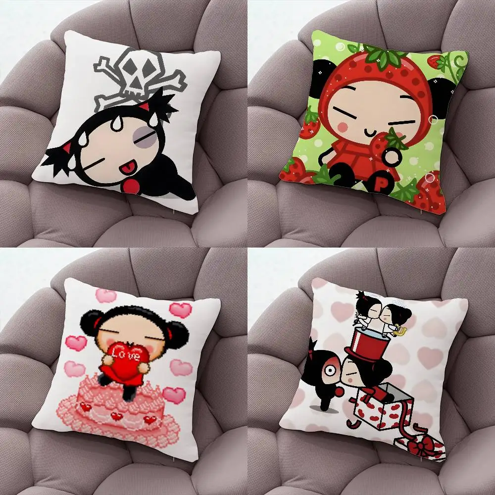

P-Pucca Garu Cute Pillow Case Plush Fabric Soft Double-Sided Printed Sofa Warm Winter Home Gift Cushion Cover