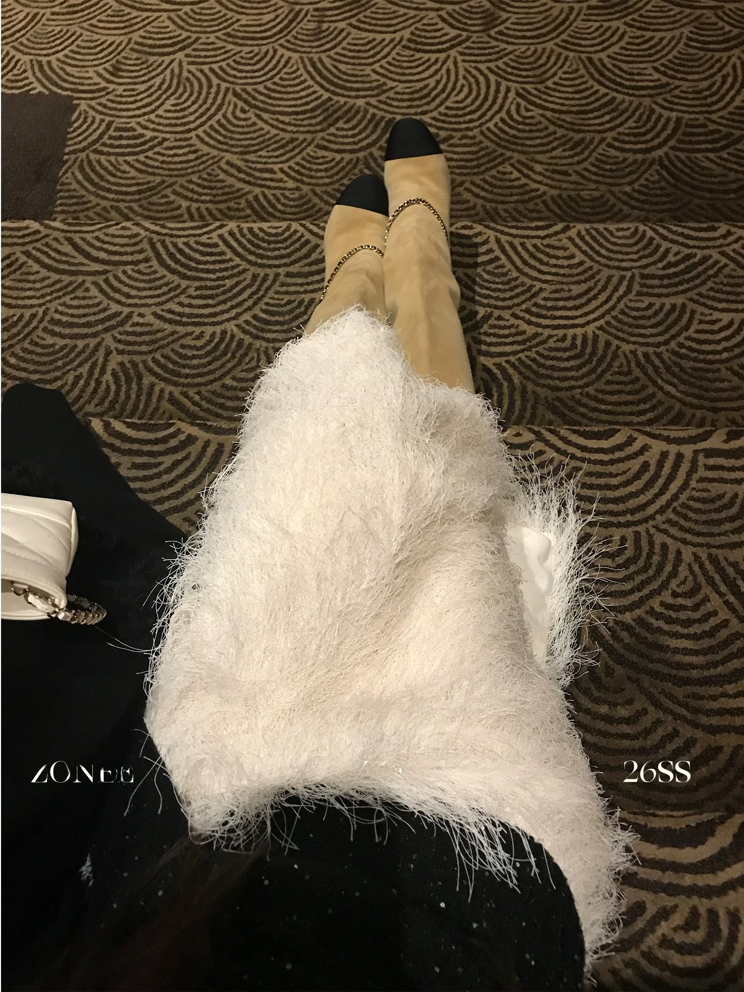 

Зимняя женская юбка А-силуэта с бахромой и подкладкой из флиса, французский дизайн, с внутренней подкладкой из полиэфирного волокна