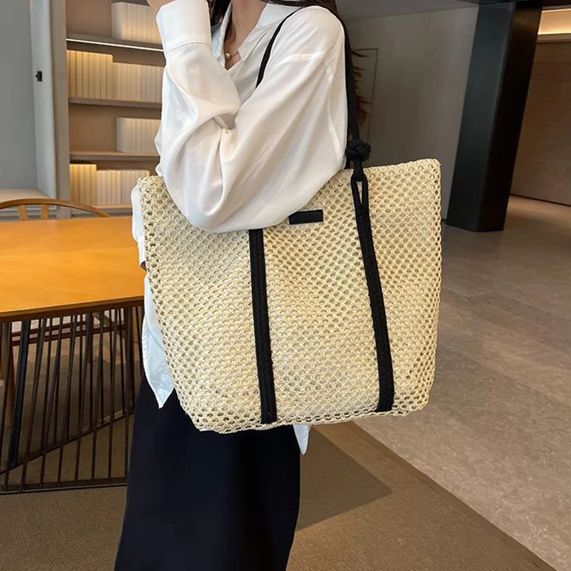 Elegante Damen Stroh gewebte Handtasche Frauen Urlaub Strandtasche Casual Shopper Tote Top-Griff Taschen Mode Unterarm Umhängetaschen – Detail 8
