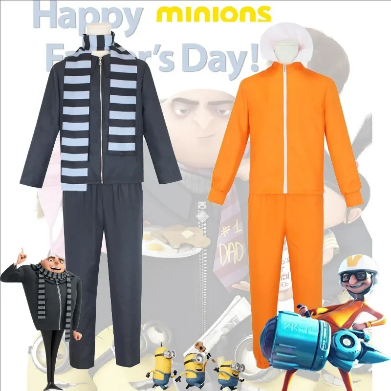 Movie Vector Cosplay Costume Orange Jakect Pant Glasses Outfits Set Minion Thief Dad Gru Costume Halloween Fancy Party Suit