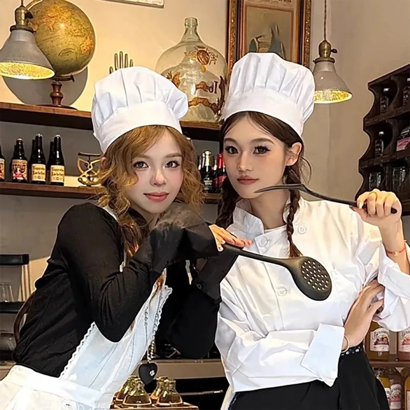 Adjustable Cotton Chef Mushroom Hat Classic Kitchen Cooking Cap with Elastic Band Chef's Hat for Women Men Daily Working Cap