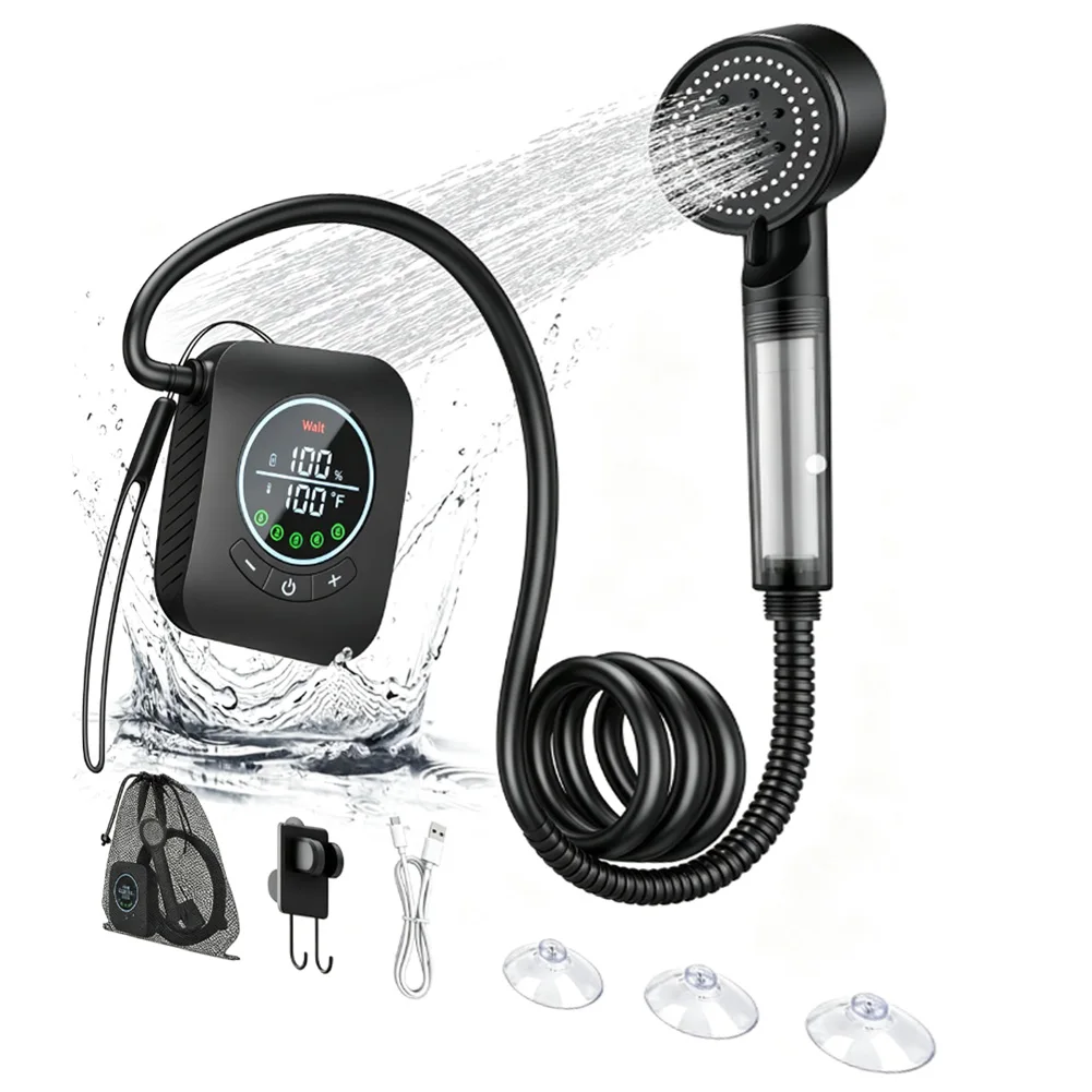 1 Set Lightweight Open Air Bathing Kit Battery Powered Water Spraying Wand Camping Hiking Vehicle Washing Multi Scene Water Tool