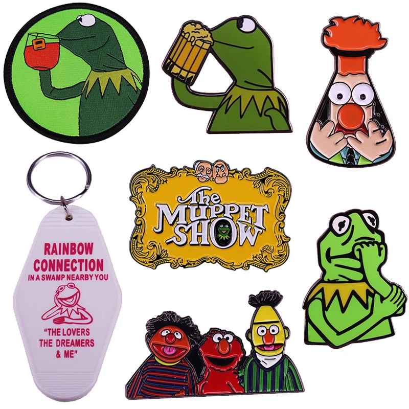 Muppet Show Pin Dr Honeydew Assistant Beaker Bert Ernie Kermit Elmo Brooch Rainbow Connection KeyTag None of My Business Patch