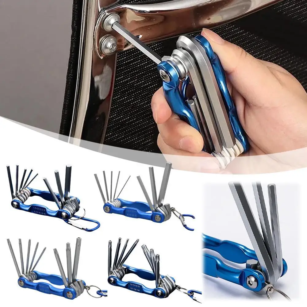 Portable Folding Hexagonal Wrench Metal Metric Allen Wrench Set Hexagonal Screwdriver Hex Key For Cycling Work Hand Tool Set