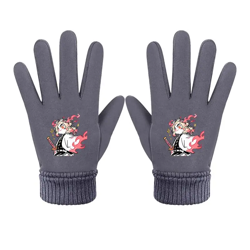 

Перчатки без пальцев с изображением персонажа Мичури Канроджи из аниме «Истребитель демонов», зимние новые теплые детские перчатки для улицы, подарки для девочек