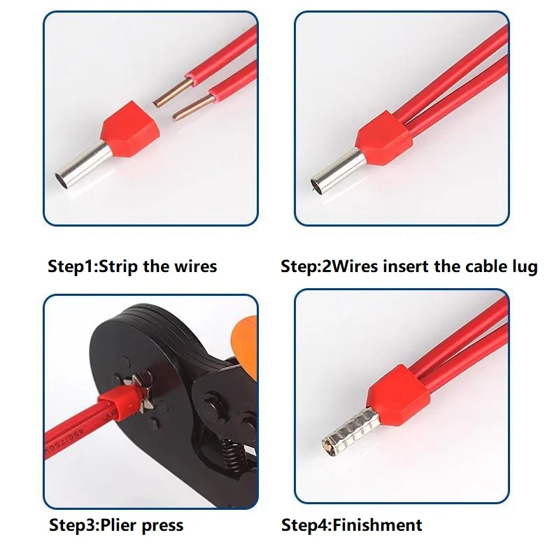 100PCS Dual Wires TE Series Insulated Ferrules Cable Lug Crimp CopperTerminal Electrical Block Cord End Connector 2x0.5mm²~16mm²