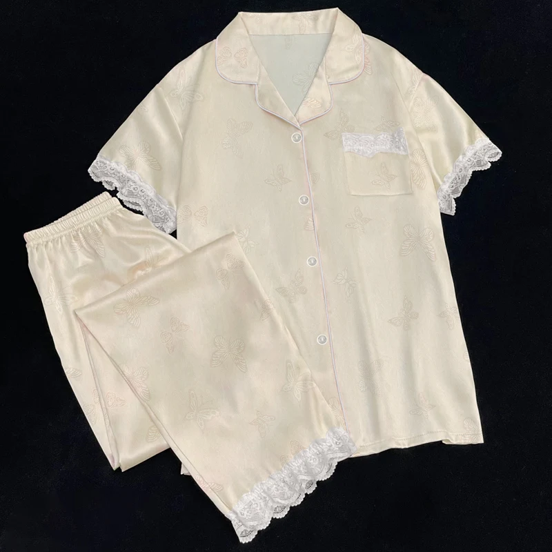 

2025 New Summer Short Trendy Cool Pajamas for Women Lace Design Korean Style Casual Women's Pajamas Cute Set 2 Piece Sleepwear