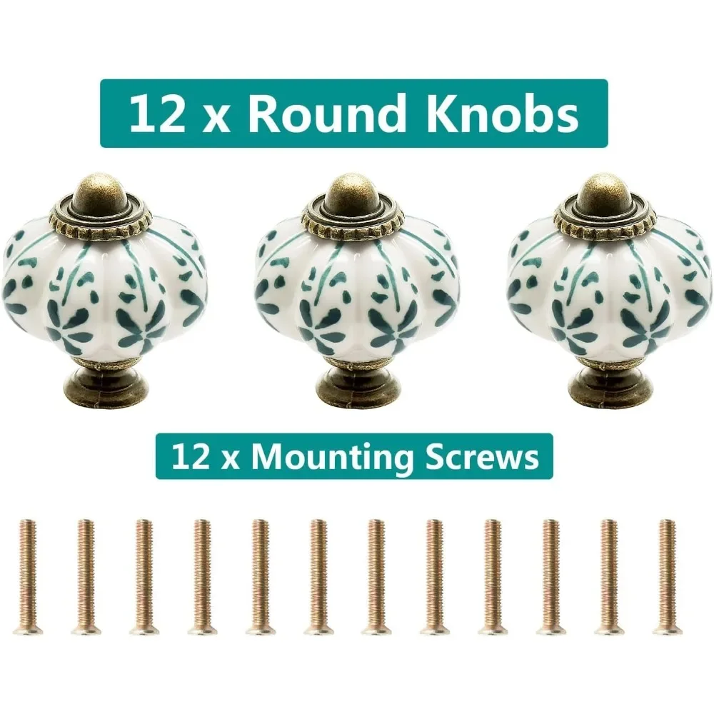 6PCS Ivory Pumpkin Knobs, Vintage Ceramic Cabinet Knobs, Dresser Drawer Door Knobs Drawer Pulls Dresser Handles With Mounting Sc
