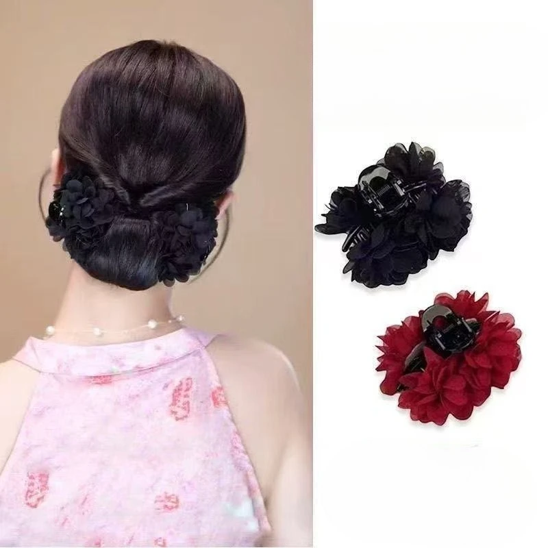 

New Fabric Rose Flower Hair Claw Elegant Temperament Ponytail Clip Sweet Flower Shark Clip Small Crab Claw Headdress Accessories