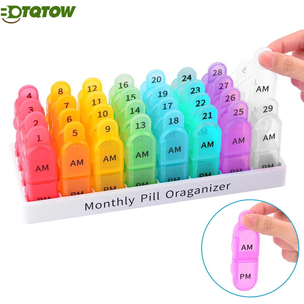 

1PCS Monthly Pill Box Organizer, 4 Times a Day, Large 31 Daily Pill Cases with Compartments for Vitamins,31 Day Pill Organizer