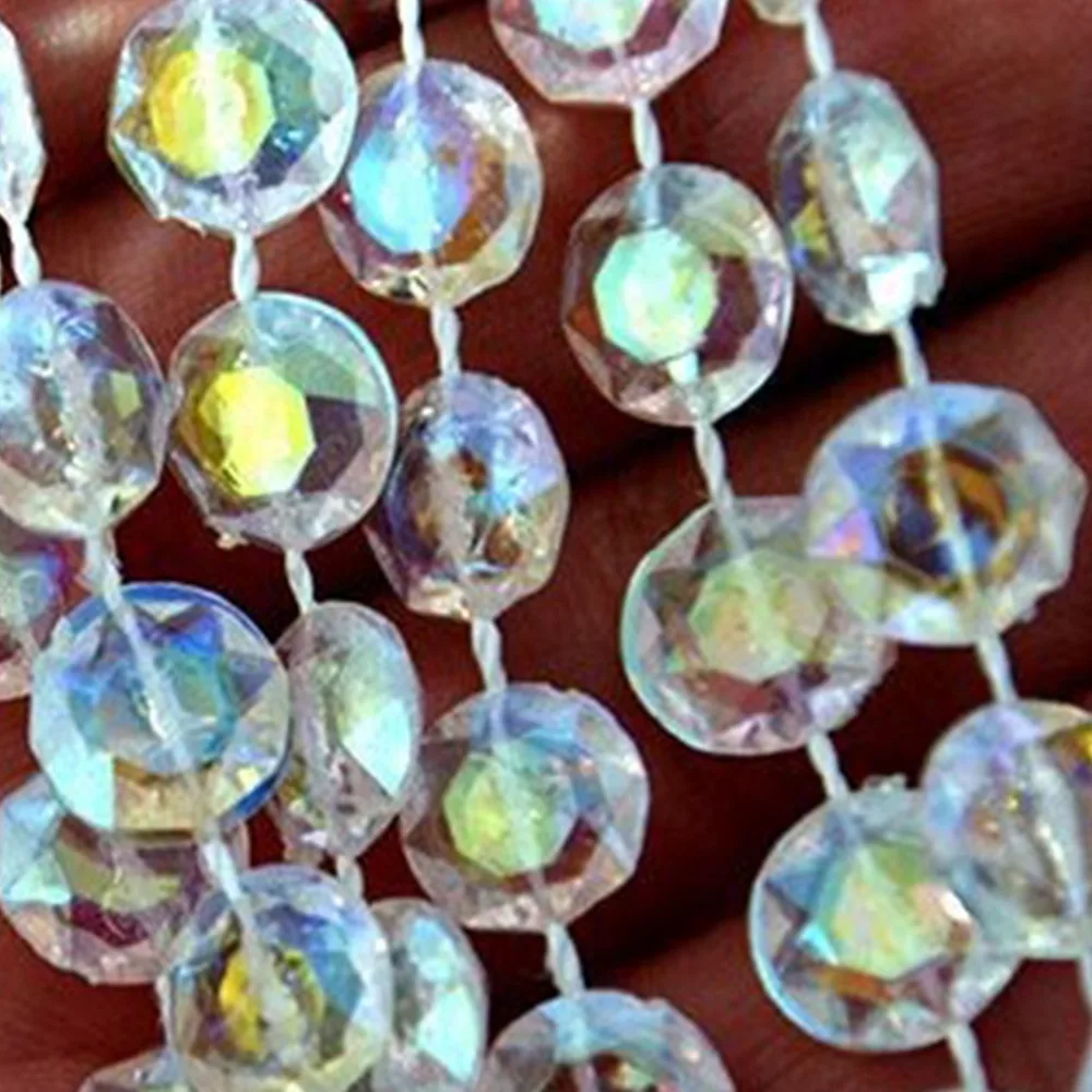 10mm Acrylic Beads Chain 30M Iridescent Decorative Beads Chain Roll Acrylic Disc Beaded Garland Strand Festival Decorations