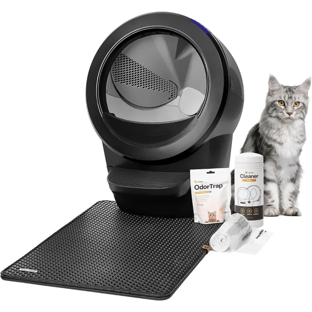 Self-Cleaning Cat Litter Box, Includes Litter-Robot 4, 6 OdorTrap Refills, 25 Liners, 30 Cleaner Wipes, Mat & Fence