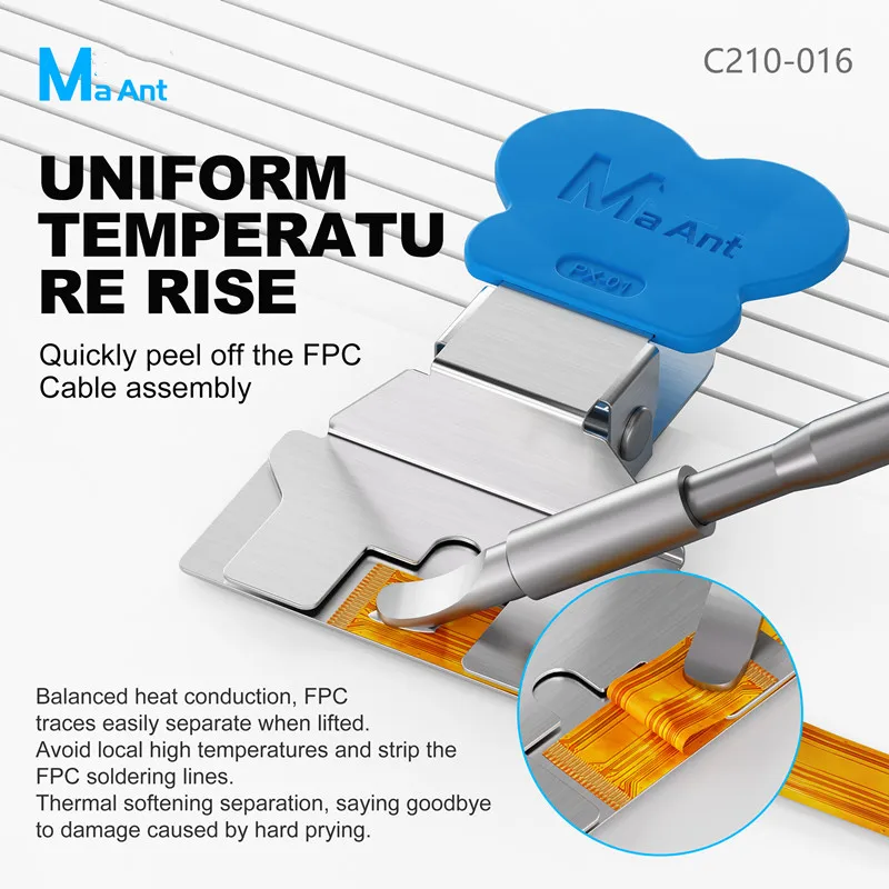 MaAnt C210-016 Micro Flat Soldering Iron Tip with 3D Curved Surface for Multi Pin FPC Disassembly Precision Tin Removal Repair