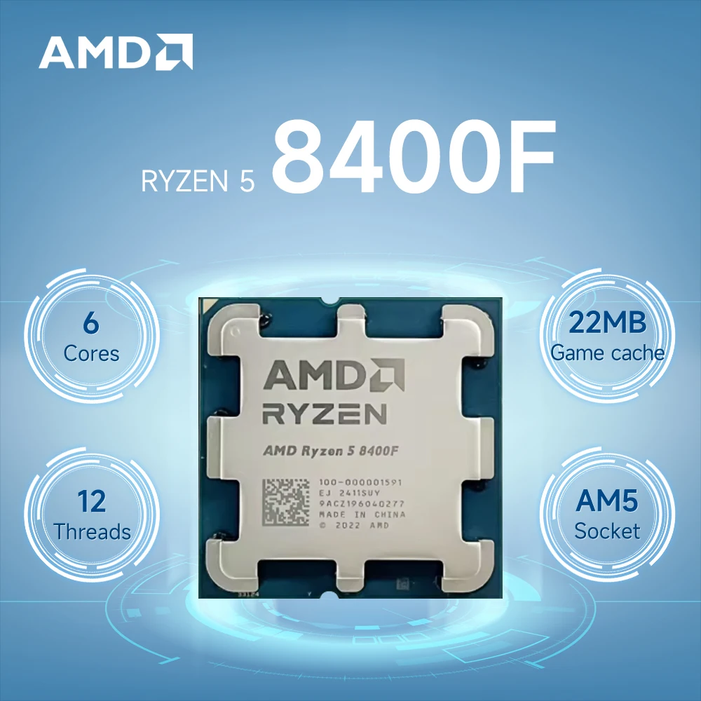 AMD Ryzen 5 8400F NEUE CPU 4,7 GHz 6-Core 12-Thread R5 8400F L3=16M 4NM Sockel AM5 DDR5 Prozessor 65W aber ohne Kühler