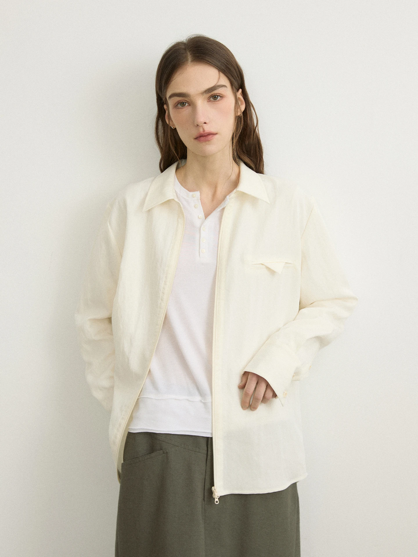 

Reatic Commute Sle Women's Long Sve Zipper irt Thin Outerwear Top Breathable Linen Blend Flip Collar Busin Casual