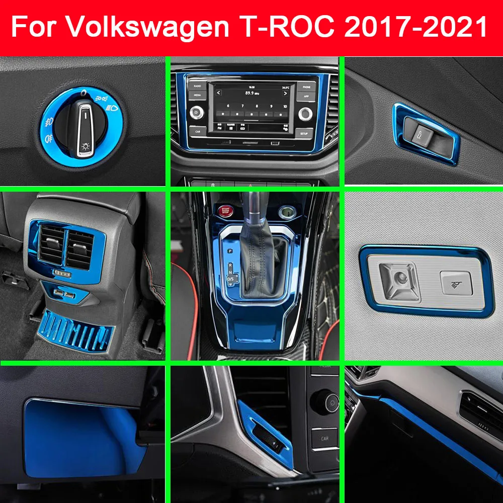 Steel Audio Speak Sound Cover Blue Armrest Lift Switch Button Trim Frame For Volkswagen VW T-ROC TROC 2017-2018 2019 2020 2021