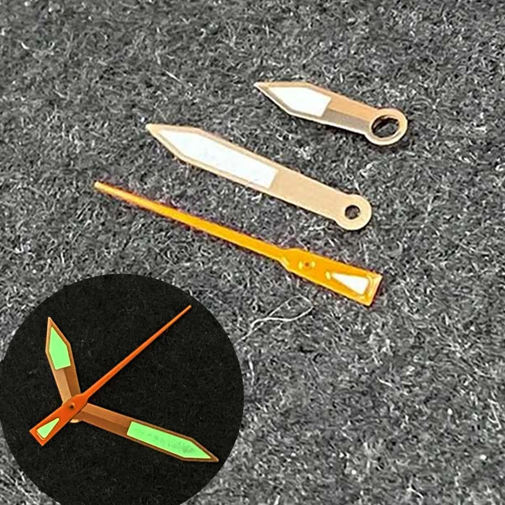 

Стрелки часов розового золота оранжевые стрелки NH35 набор зеленых светящихся указателей аксессуары для NH35 NH36 4R36 7S механизм три иглы