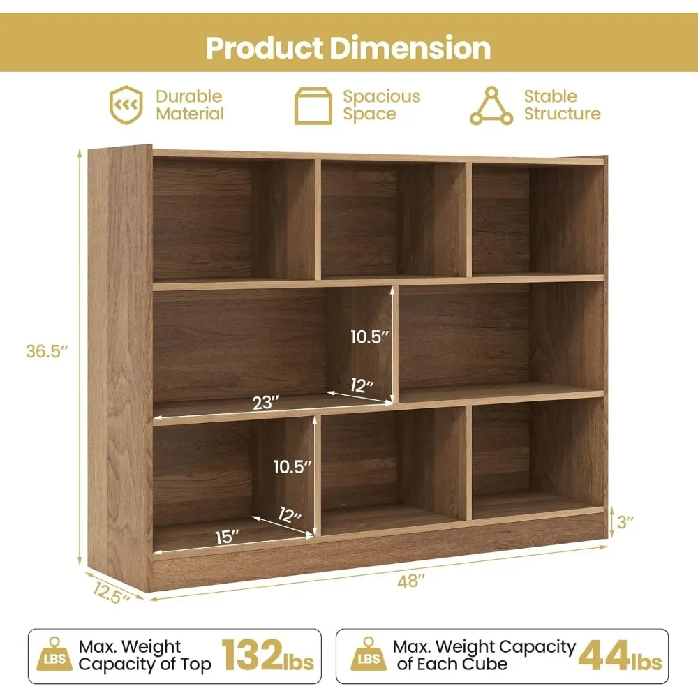 Estantería de 8 cubos, estantería de almacenamiento abierta de madera de 3 niveles, vitrina multiusos moderna para sala de estar, estudio, rincón de lectura