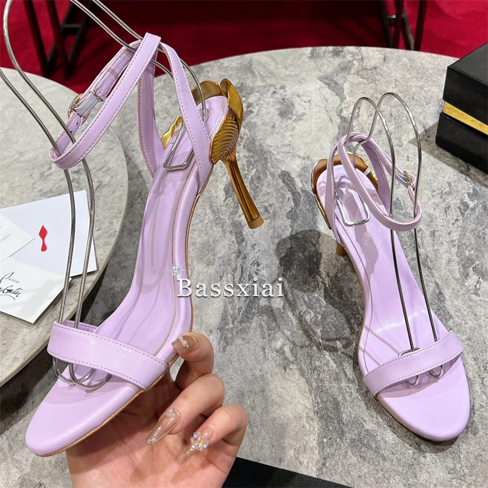 Sandali con cinturino in vera pelle da donna stile conciso tacco strano Open Toe scarpe estive moderne per ragazze 2024