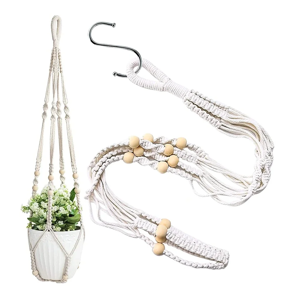 

Hand Woven Hanging Cotton Rope Flower Pot Net Bag Gardening Decoration Boho Style Decorative Hanging Baskets Balcony Gardens