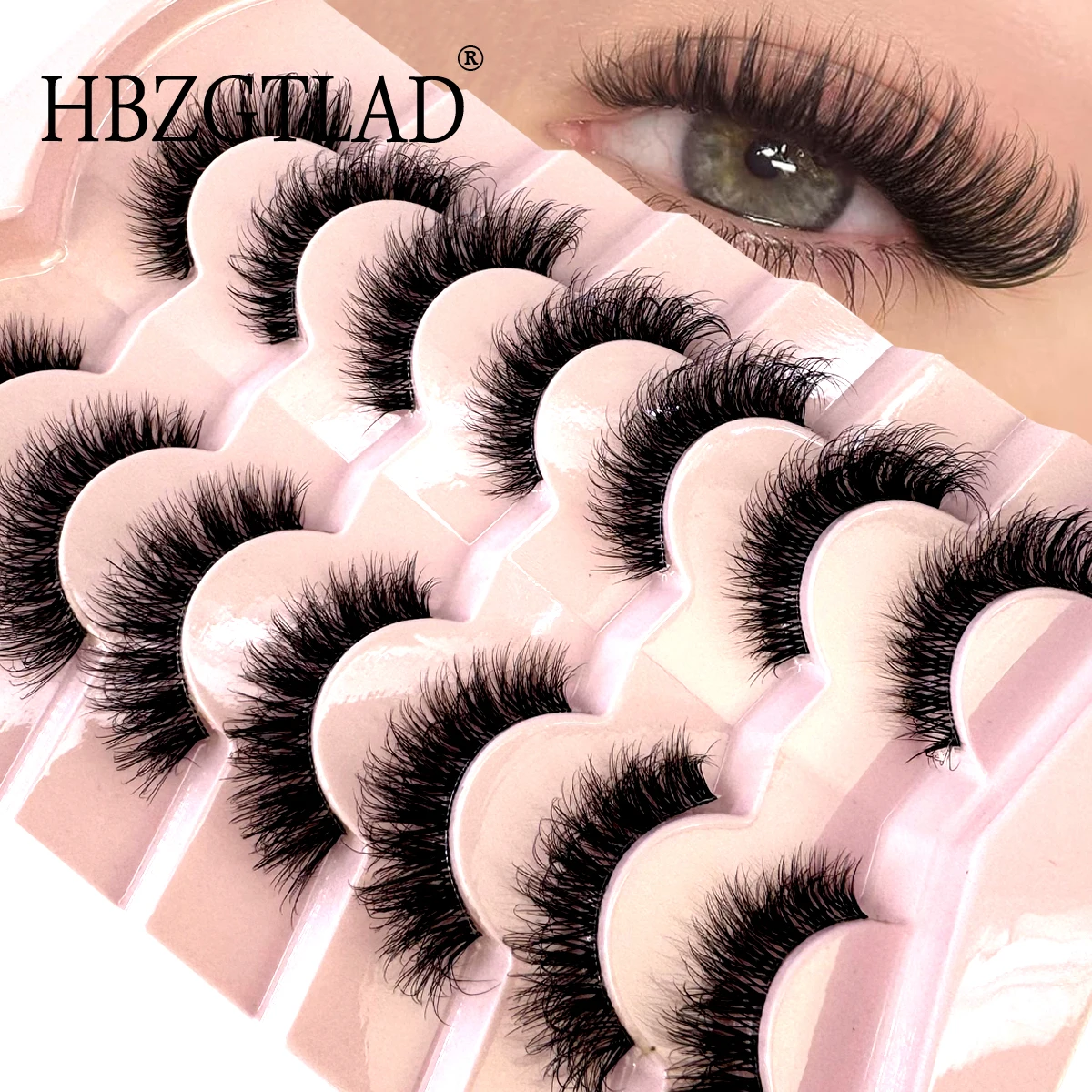 HBZGTLAD Nieuwe Pluizige Valse Wimpers 7 Pairs Natuurlijke Cat Eye Wimpers Transparante steel Faux nertsen Wimpers Dikke Zachte Krullend Wimpers