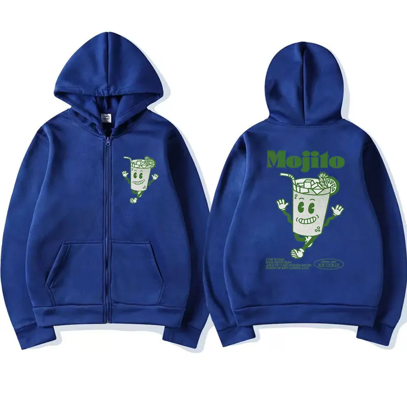 Funny Mojito Cocktail Graphic Zip-up Hoodie Male Fashion Oversized Sweatshirt Jacket Fall and Winter Fleece Zipper Coat Hoodies