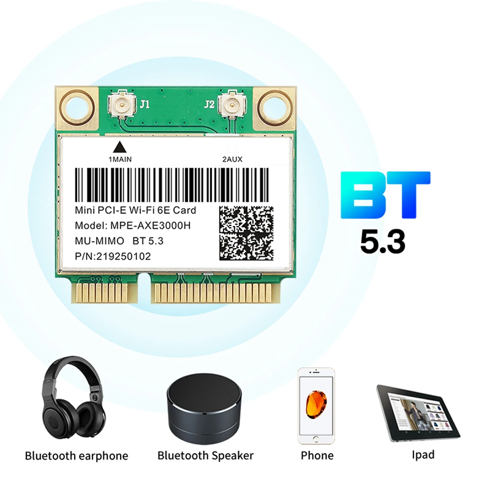 ไวไฟ AX210 6E MINI PCIE WiFi Card 5374 mtri bps Band 2.4G/5g/6GHz บลูทูธ5.3เครือข่ายไร้สายอะแดปเตอร์ WLAN 802.11ax/ac MU-MIMO