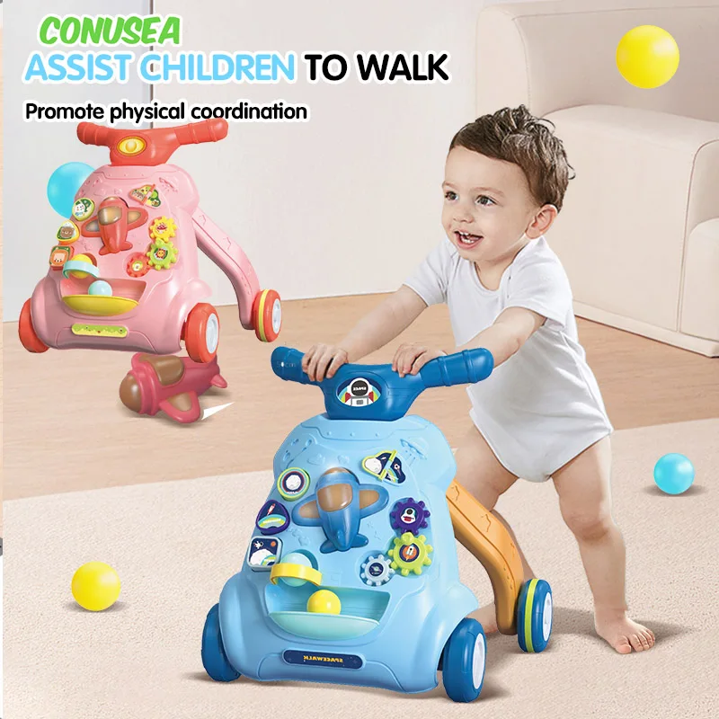 Multifuncional Baby Drag Walker Toy, Brinquedo Piscando Musical, Push Walking para a criança, Atividades da criança, Presente do brinquedo da criança, criança 0-12 meses