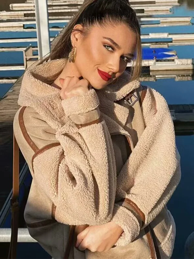 

Women Retro Thickened Winter Coat Loose Jacket Fashionable Female Splice Outerwear Casual Full Sleeve High Street Warm Jacket