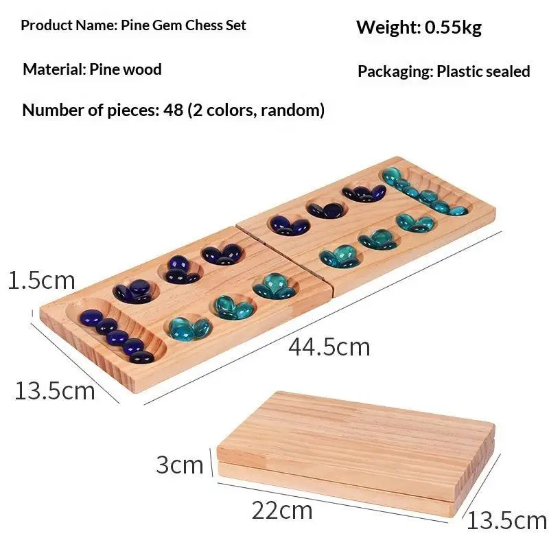 New Wooden Foldable Mancala Board Game With Colorful Glass Stones For Family Game Nights Travel