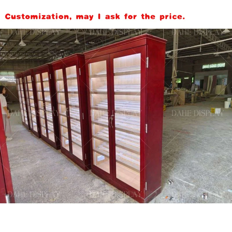 

custom.Red Color Glass Sliding Door Spanish Cedar Wood Shelves Cigar Wall Cabinet Humidor Display Cigar Cabinet