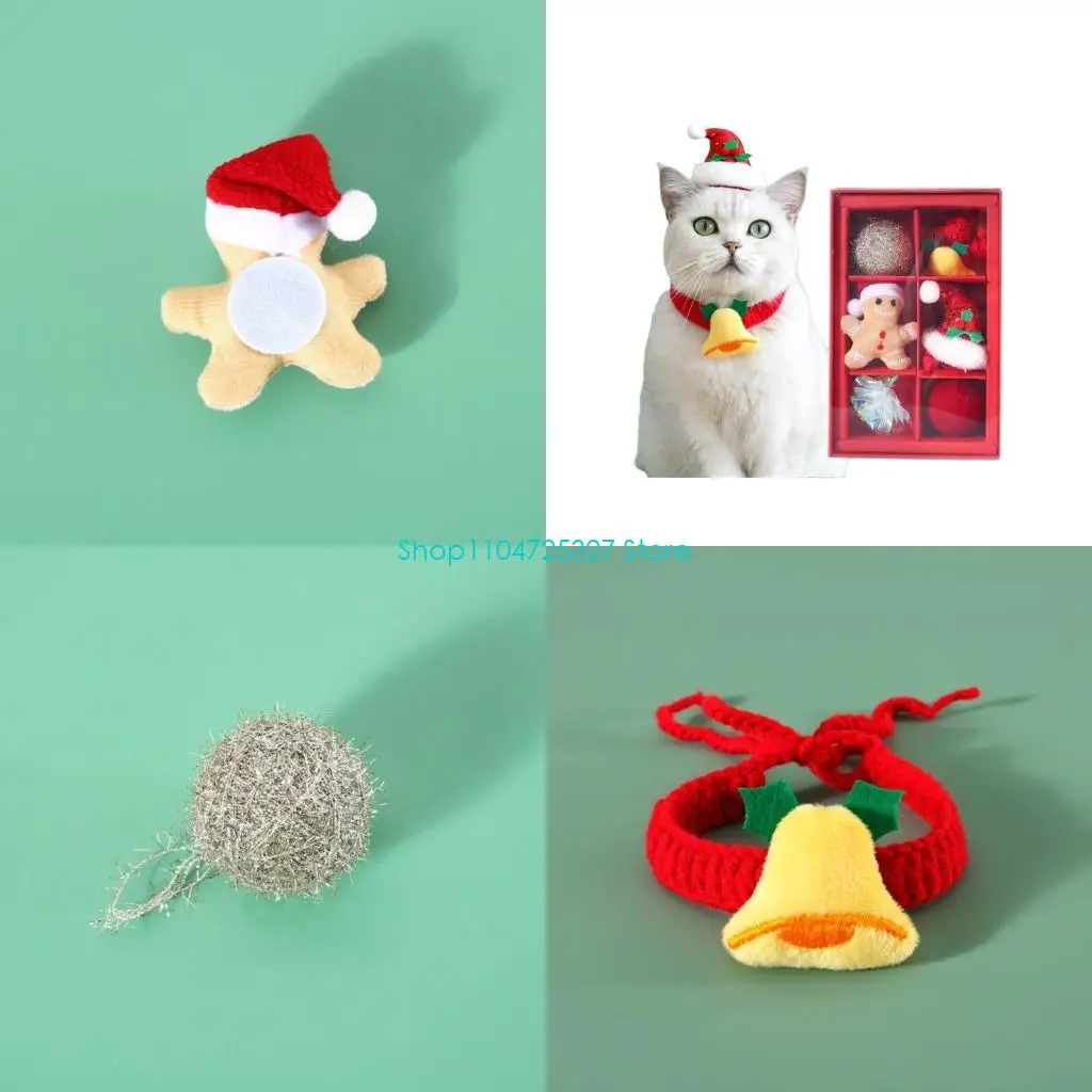 d8kf-クリスマス猫ティーザーおもちゃポンポン首輪アクセサリーカラフルなボールとクリンクル子猫ティーザー用品付き