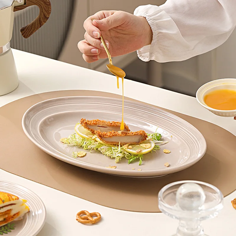 Milk Coffee Ceramic Plates French Style Dinnerware Set Under Glaze Color Bowls Dishes Full Set