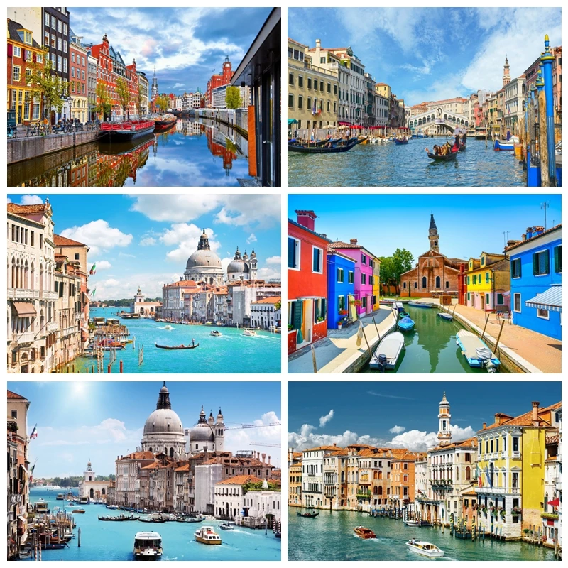 Fondos Fotográficos de la Ciudad Flotante de Venecia, Edificios, Barcos, Vacaciones, Retratos Familiares, Fondos para Fotografía de Estudio